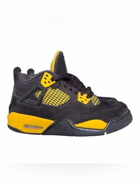 Kids Size 4.5Y Yellow and Black Nike Air Jordan 4 Retro "Thunder" Sneakers